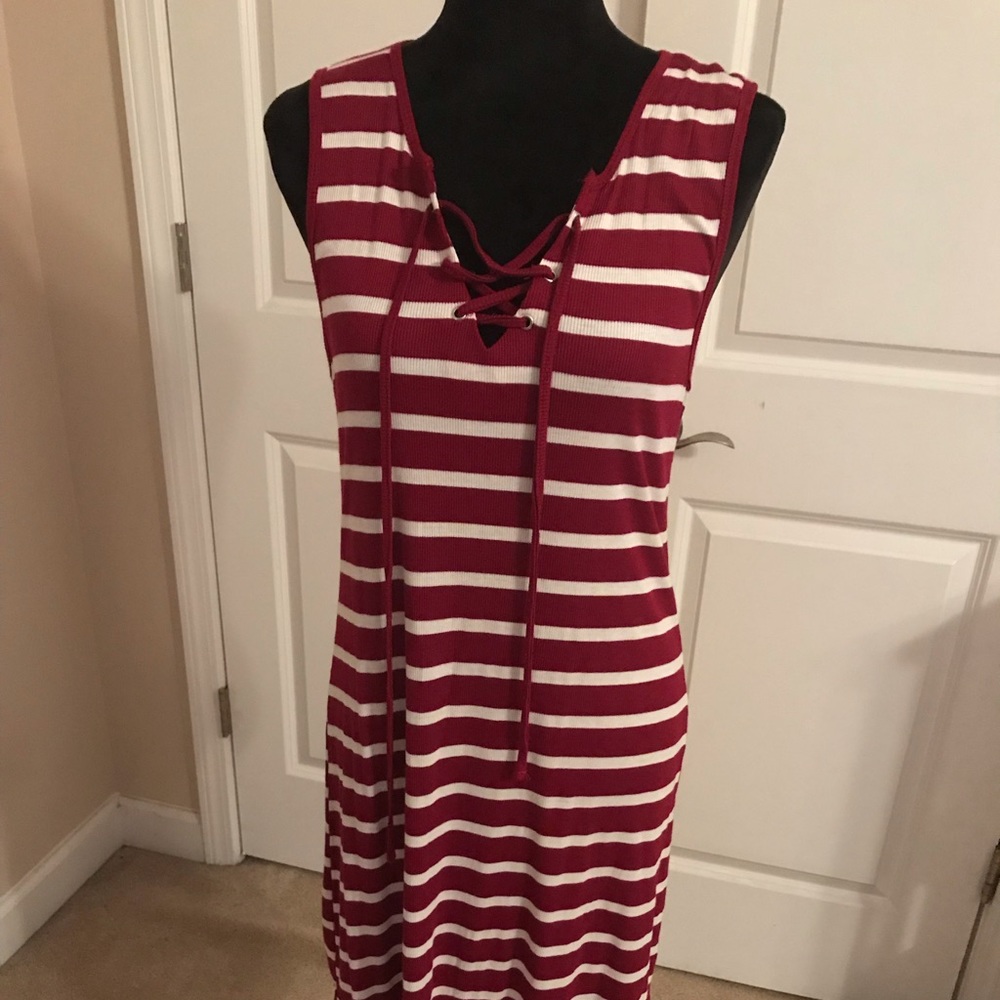 Maroon and white strip dress